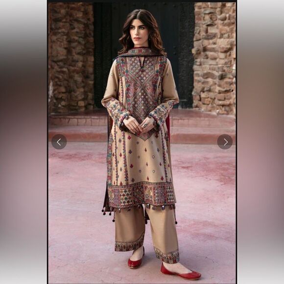 JAZMIN PAKISTANI DESIGNER EMBROIDERED SLUB KHADDAR - Picture 6 of 16